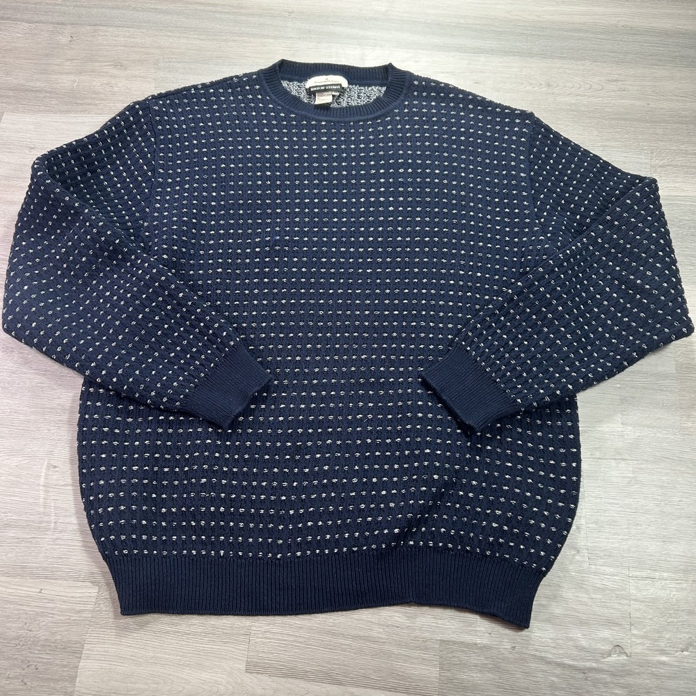 Ermenegildo Zegna Sweater Mens Large Blue Cotton Nylon Crewneck Knit Pullover
